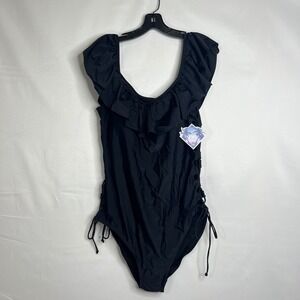 NEW Lace Up Black One Piece Swimsuit Womens 3X Ruffle Sexy Plus Size Beachwear